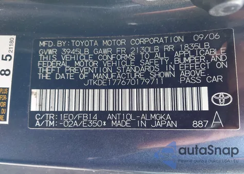 2007 Scion Tc from USA, damaged, VIN JTKDE177670179711